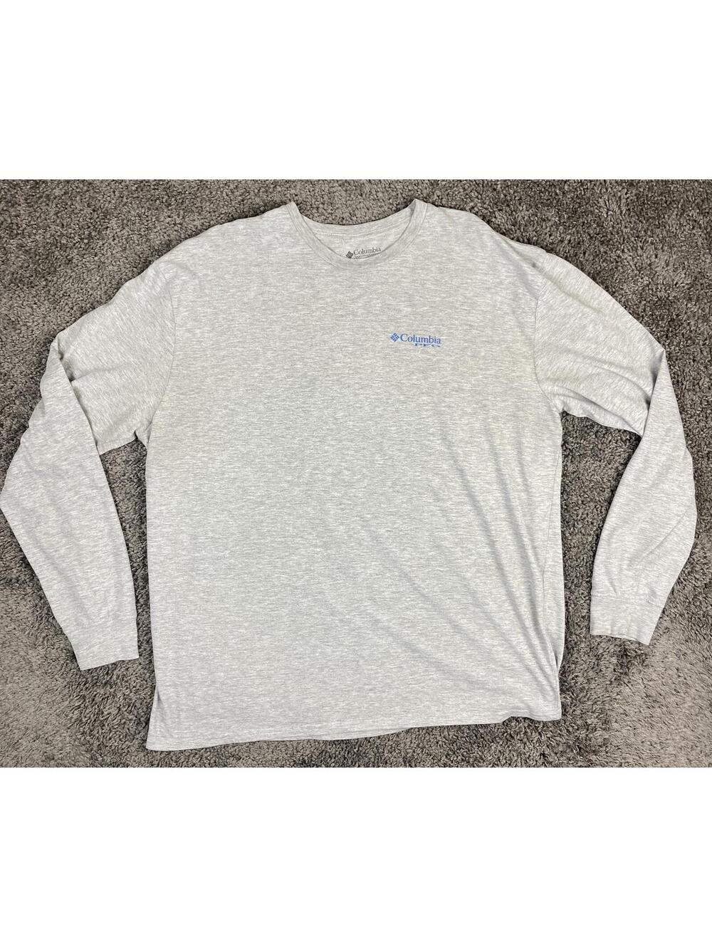 Columbia PFG Men's Gray Heather Marlin Flag Long Sleeve Shirt Performance Sz XXL